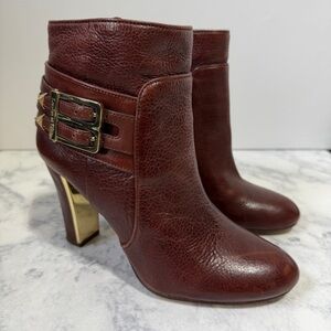 Louise et Cie Lo-Allemont Brown Leather Booties ankle heels gold 6.5